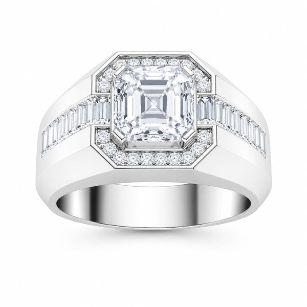 Asscher Cut Lab Grown Diamond Halo Style Men's Ring For Birthday Gift