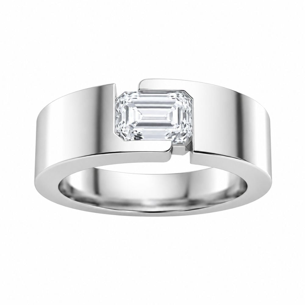 Emerald Cut Set Lab Grown Diamond Tension Set Wedding Band