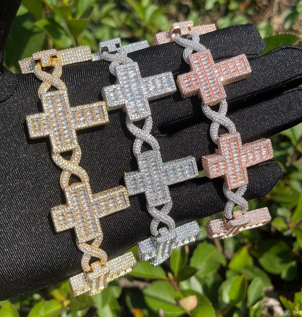 Moissanite Iced Out Cross Infinity Link Hip Hop Bracelet