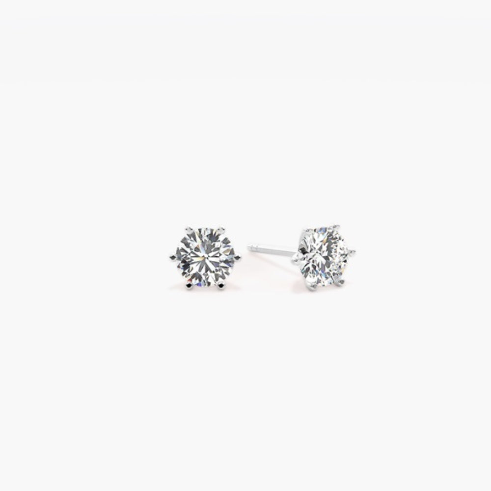Round Cut Moissanite Six Prong Solitaire Stud Earring