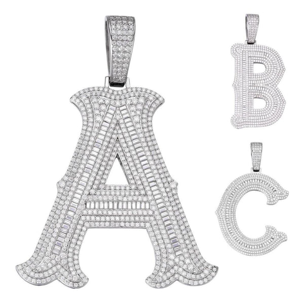 Baguette Cut Moissanite Iced Out A-Z Letter Hip Hop Pendant