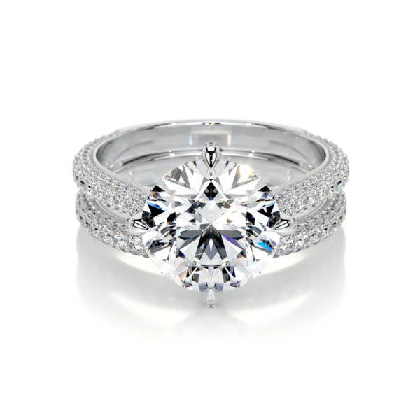 Moissanite Round Cut Hidden Halo Wedding Ring Set