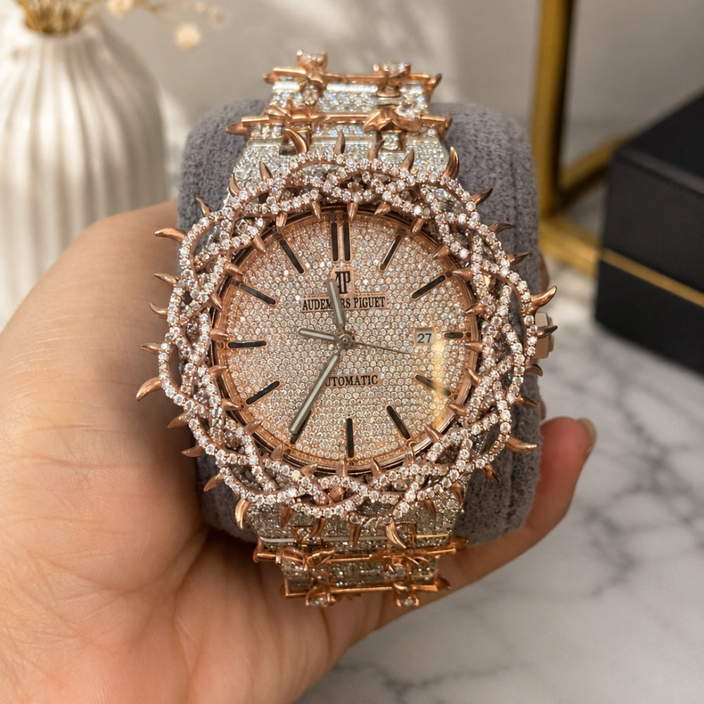 Iced Out Moissanite Diamond Dual Tone Vintage Hip Hop Watch For Men