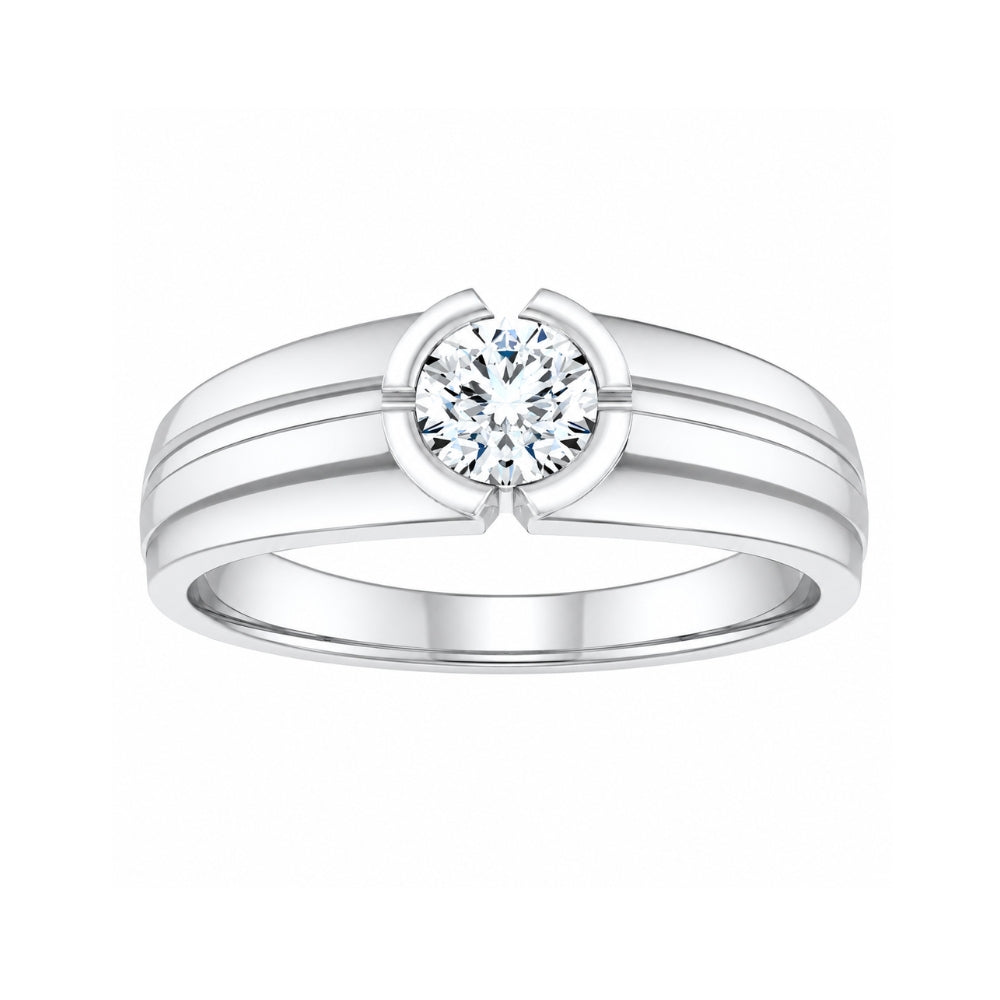 Lab Grown Diamond Round Cut Solitaire Half Bezel Set Engagement Ring