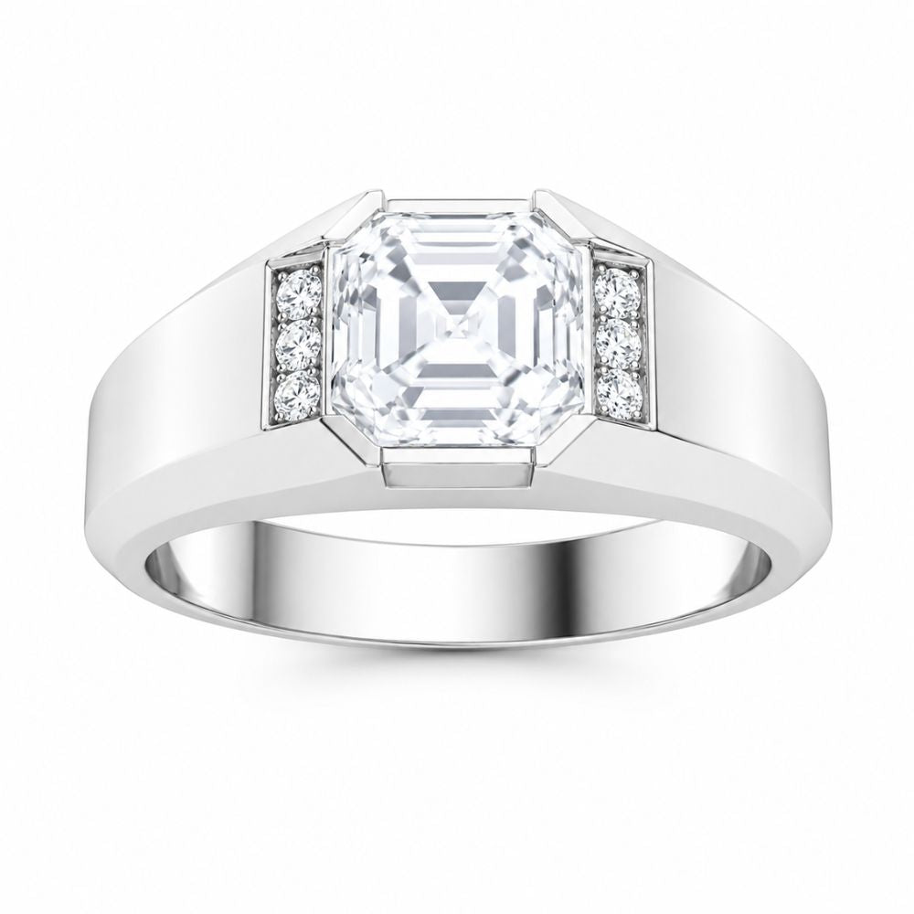 Asscher Cut Lab Grown Diamond Semi Bezel Set Engagement Ring