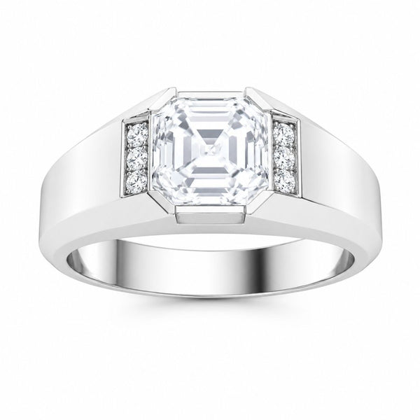Asscher Cut Lab Grown Diamond Semi Bezel Set Engagement Ring
