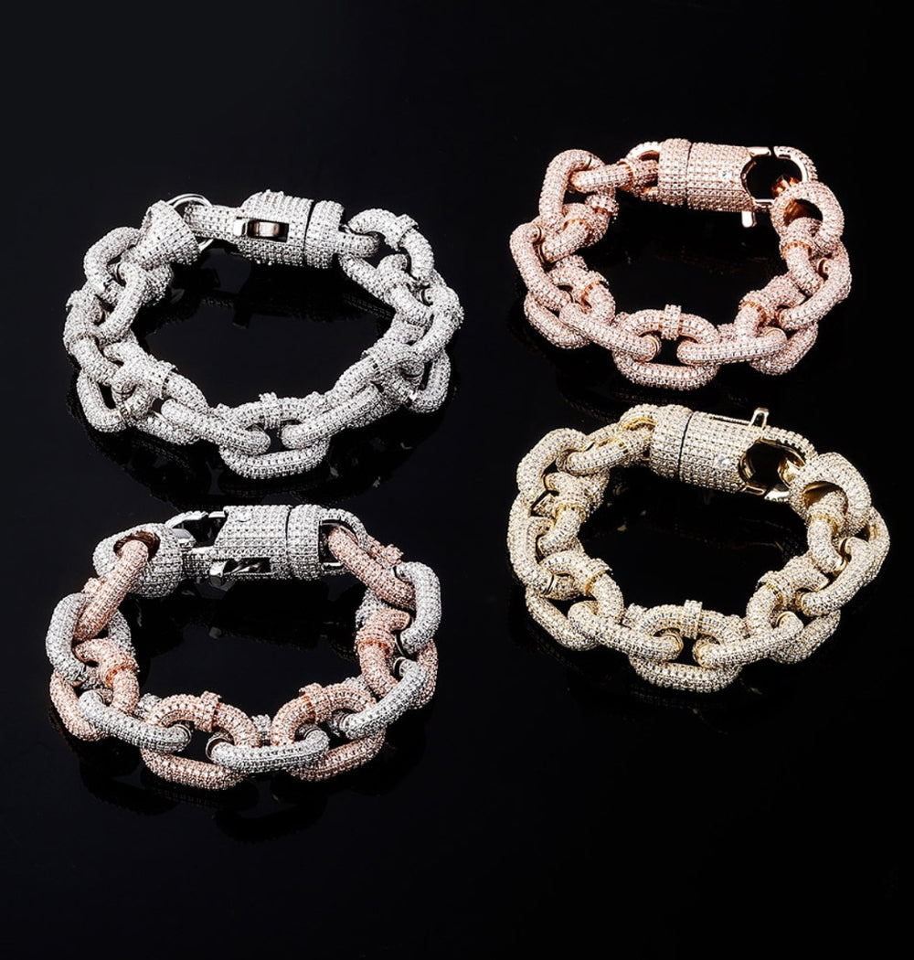 Colorless Moissanite Rugged Rolo Cuban Link Hip Hop Bracelet