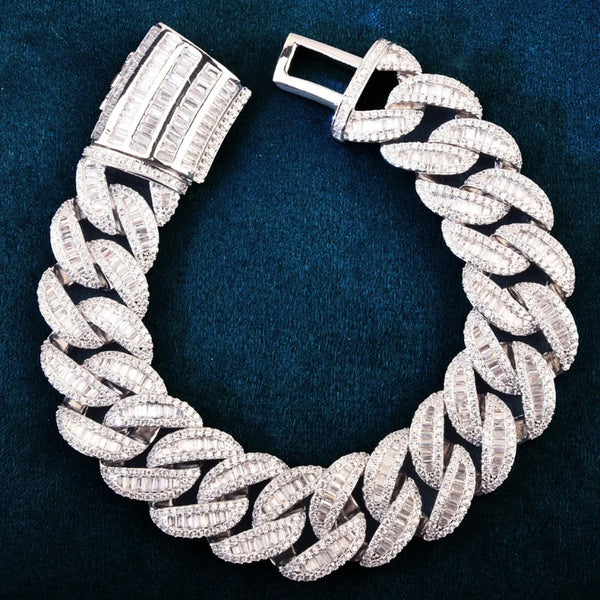 Iced Out Baguette Cut Moissanite Cuban Link Hip Hop Bracelet