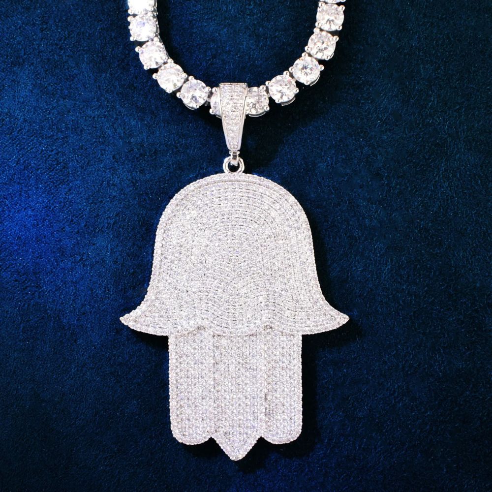 Iced Out Moissanite Hamsa Hand Hip Hop Pendant