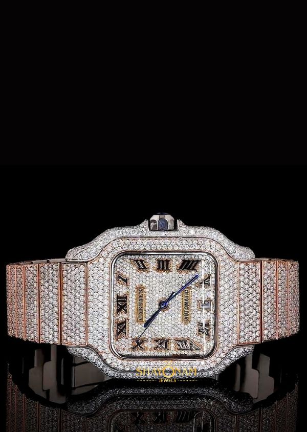 Dual Tone Iced Out Hip Hop Moissanite Diamond Wrist Watch For Men's