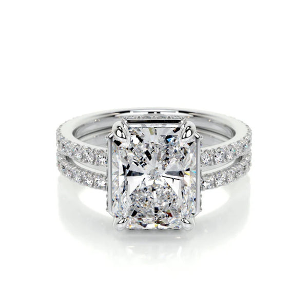 Radiant Cut Moissanite Hidden Halo Ring Set For Wedding