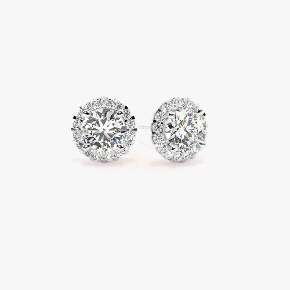Round Cut Halo Style Moissanite Earring