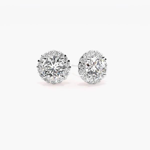 Round Cut Halo Style Moissanite Earring