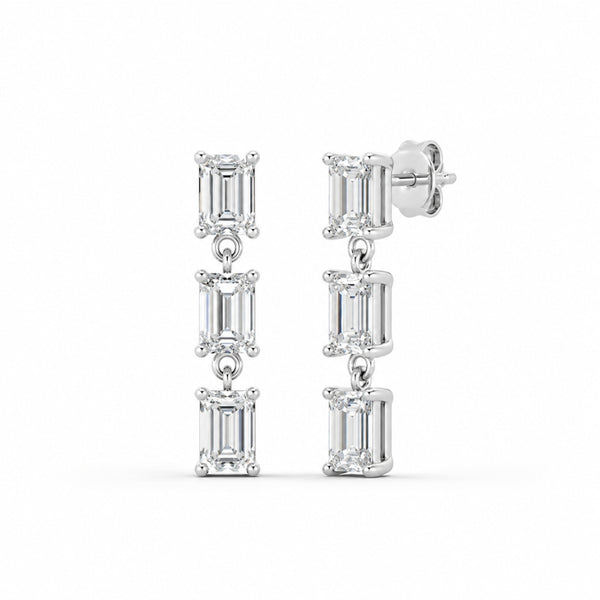Emerald Cut Moissanite Classic Earrings For Women's Day Gift