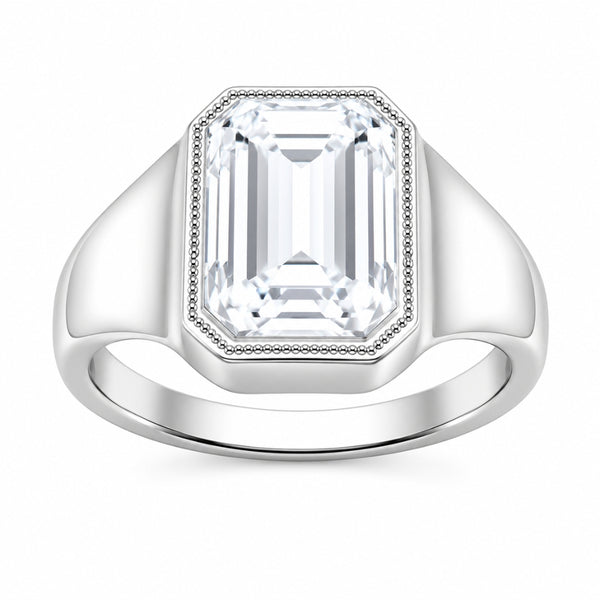 Emerald Cut Bezel Set Solitaire Lab Grown Diamond Engagement Ring