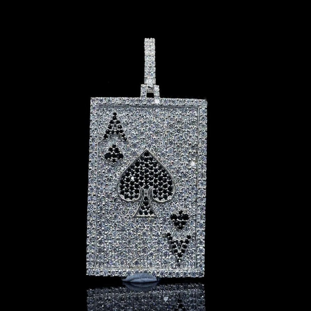 Iced Out Ace Card Moissanite Diamond Rapper Style Hip Hop Pendant