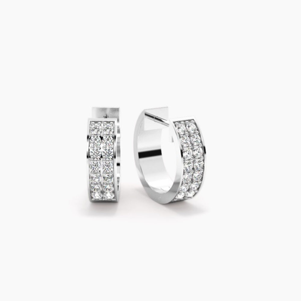 Moissanite Round Cut Double Row Pave Set Hoop Earrings