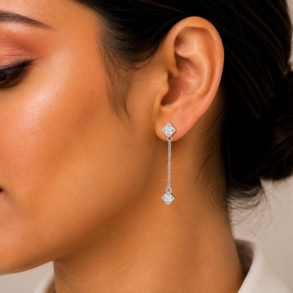 Round Cut Colorless Moissanite Drop Dangle Earrings