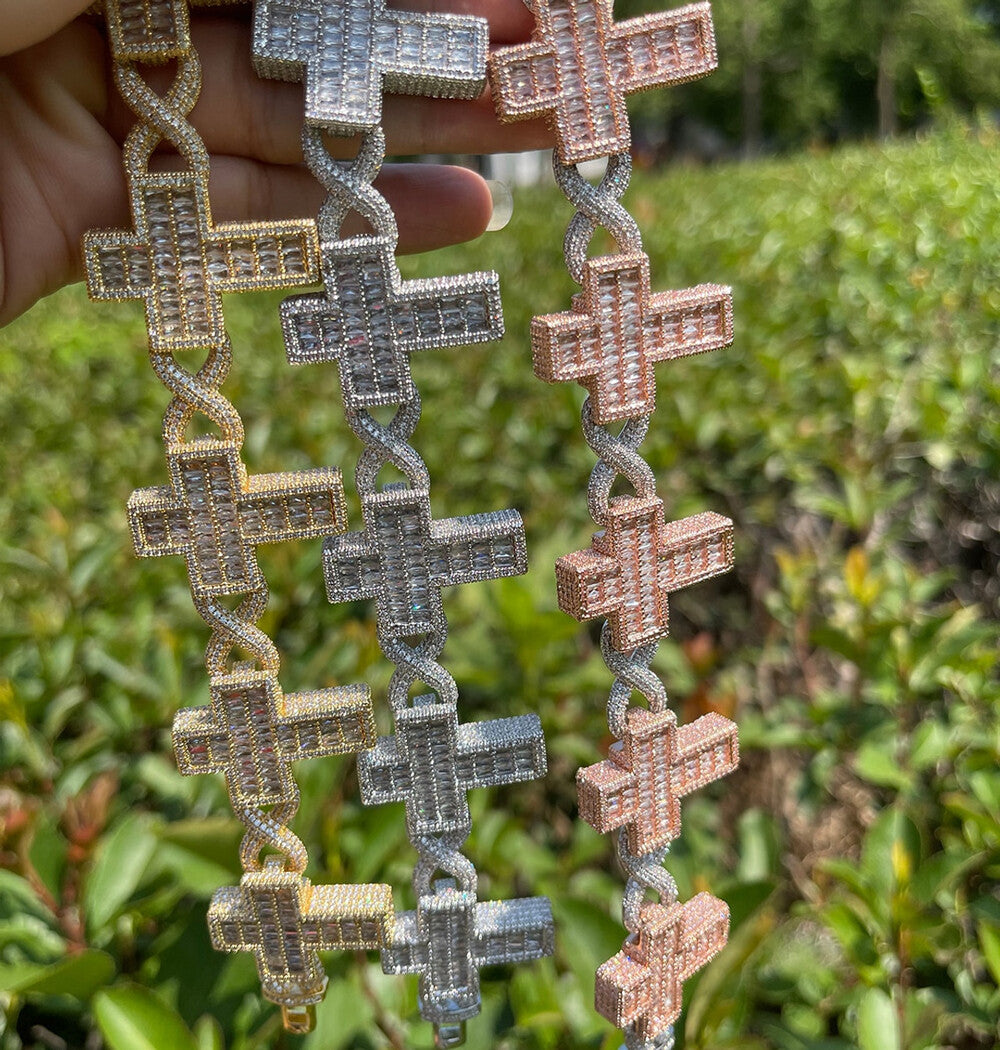 Moissanite Iced Out Cross Infinity Link Hip Hop Bracelet