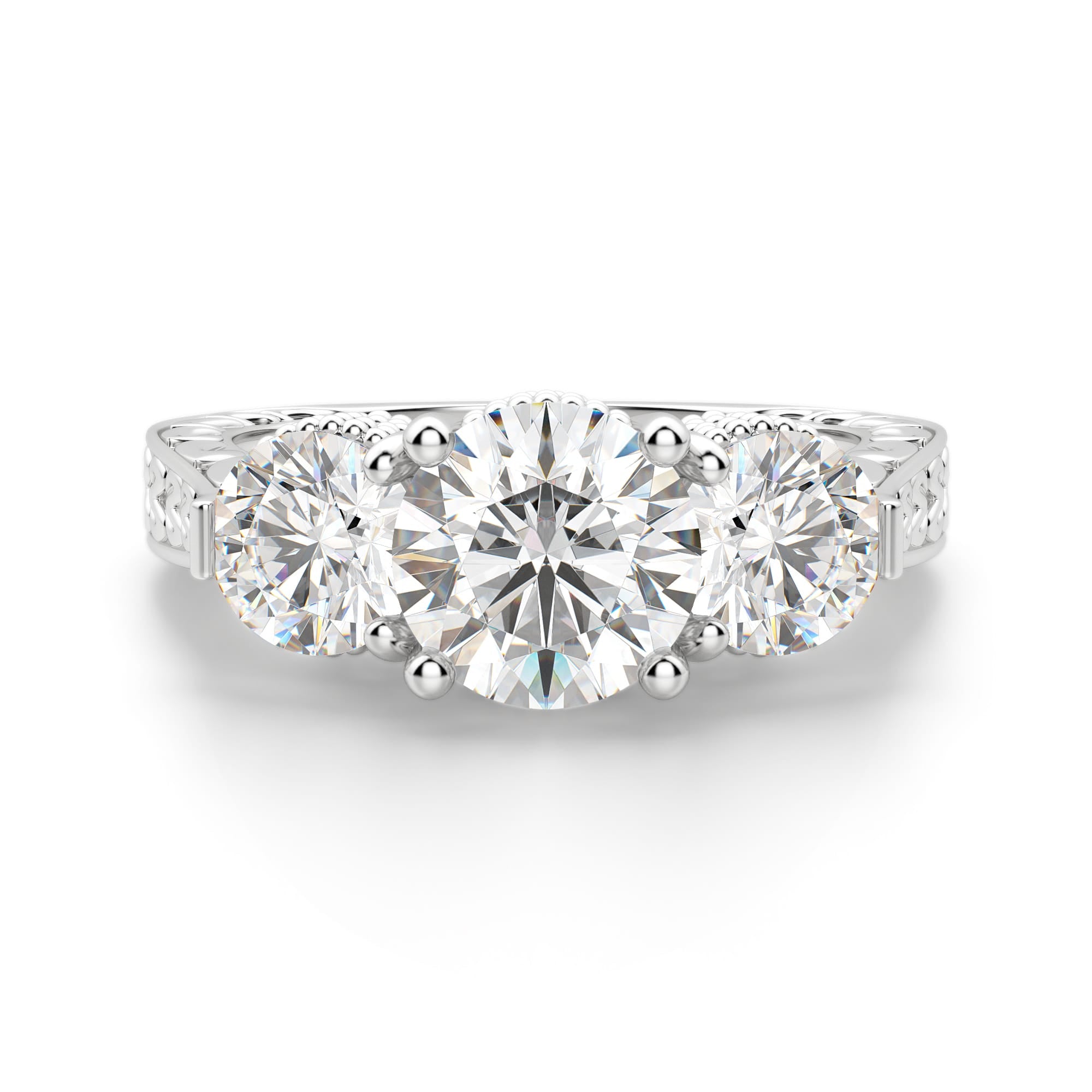 Three Stone Brilliant Round Cut Moissanite Ring