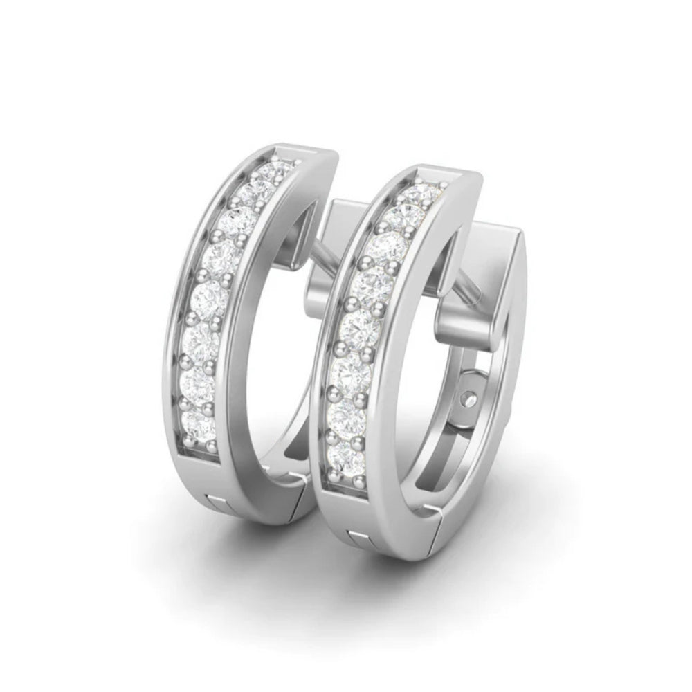 Colorless Moissanite Round Cut Pave Set Hoop Earrings