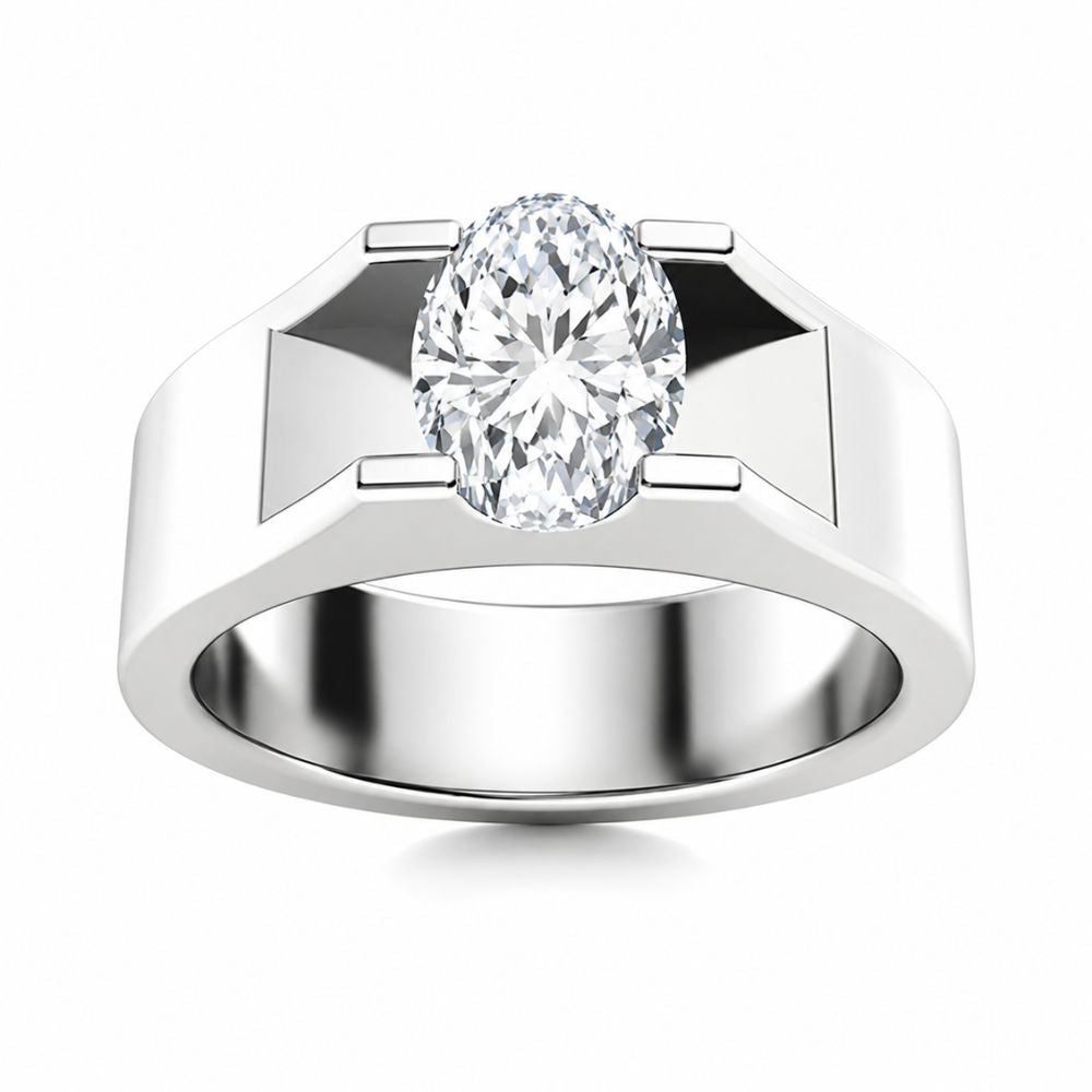 Oval Cut Solitaire Lab Grown Diamond Men's Ring For Birthday Gift