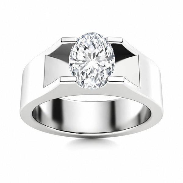 Oval Cut Solitaire Lab Grown Diamond Men's Ring For Birthday Gift