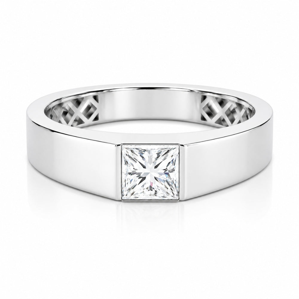 Princess Cut Solitaire Flush Set Lab Grown Diamond Engagement Ring