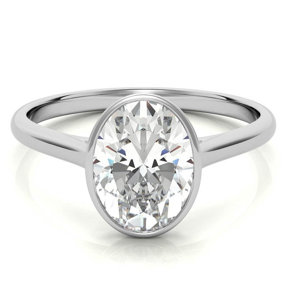 Oval Cut Bezel Set Moissanite Solitaire Engagement Ring