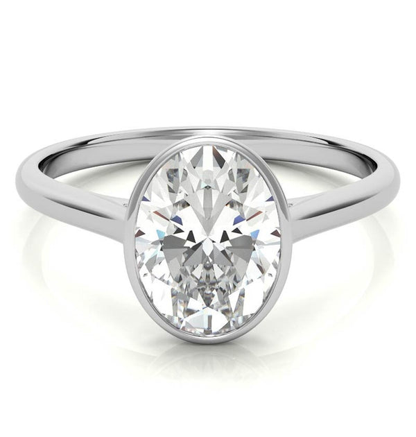 Oval Cut Bezel Set  Lab Grown Diamond  Solitaire Engagement Ring
