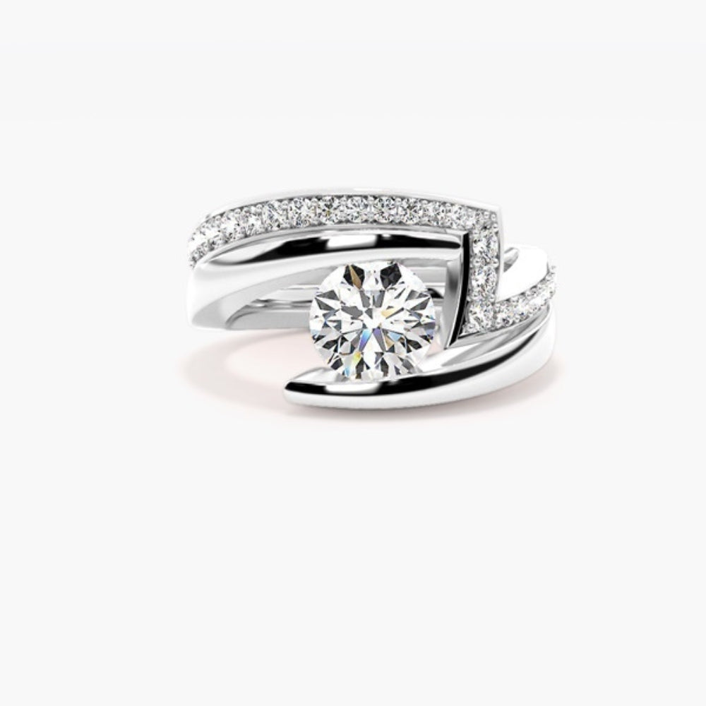 Round Cut Moissanite Solitaire Wedding Ring Set