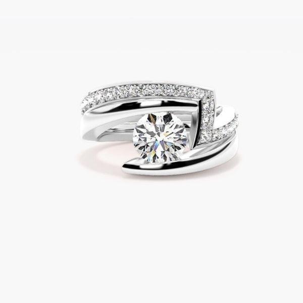Round Cut Moissanite Solitaire Wedding Ring Set