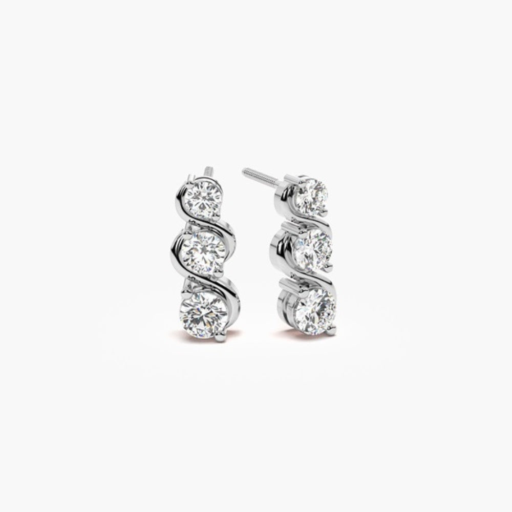 Round Cut Moissanite Three Stone Stud Earring