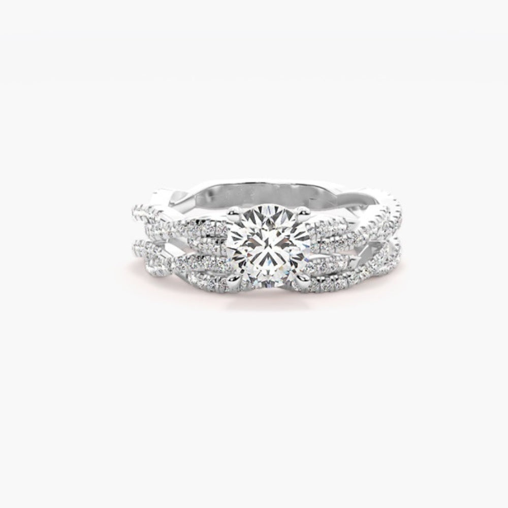 Round Cut Twisted Style Moissanite Wedding Ring Set