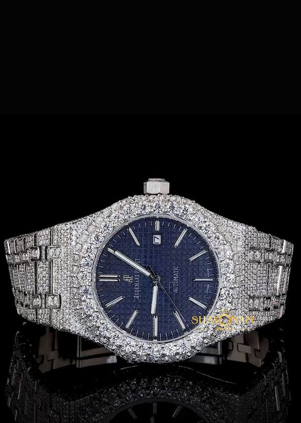 Iced Out Moissanite Diamond Blue Dial Hip Hop Men's Watch Gift