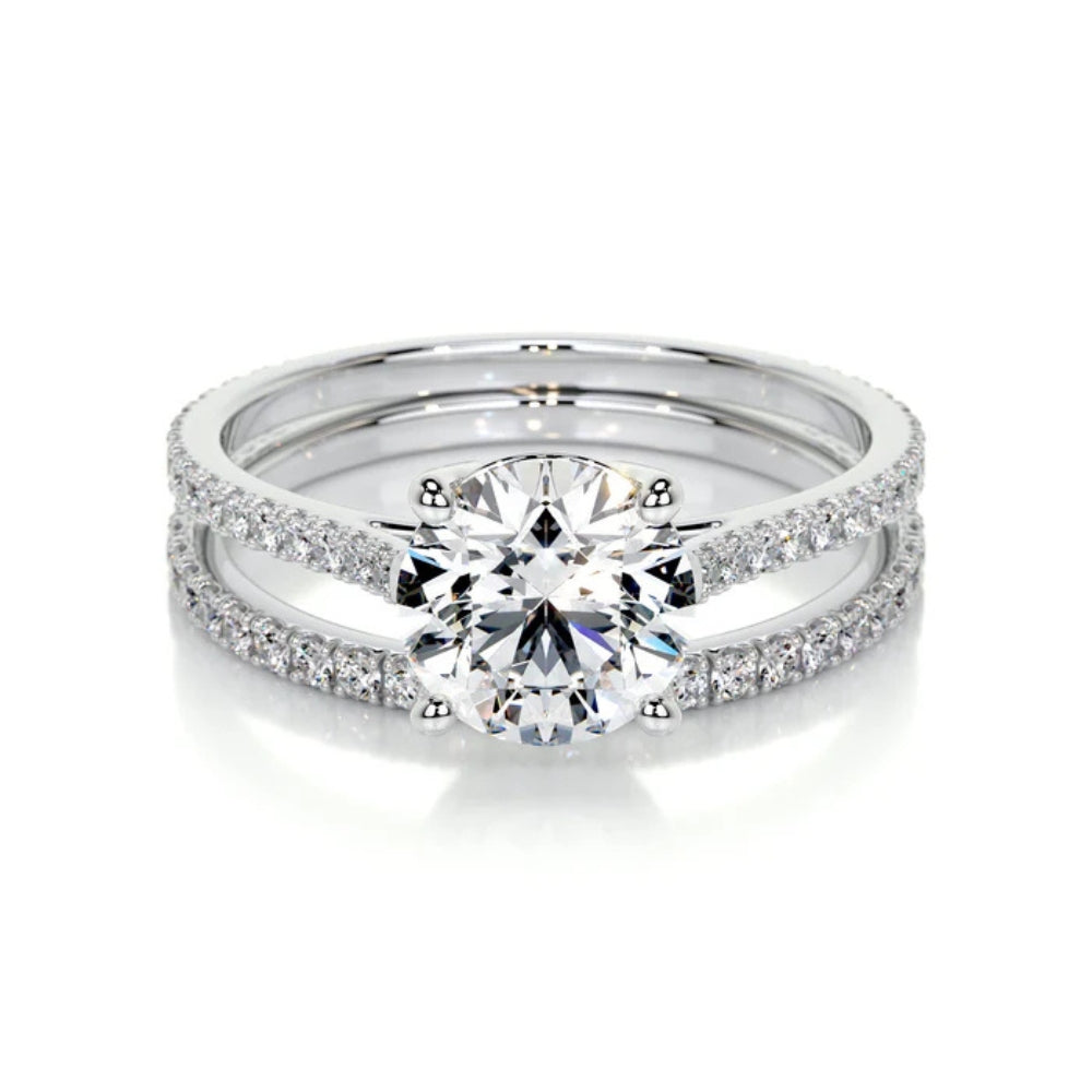 Moissanite Round Cut Pave Set Ring Set For Anniversary Gift
