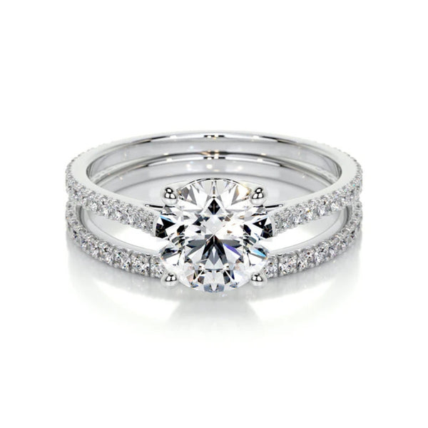 Moissanite Round Cut Pave Set Ring Set For Anniversary Gift