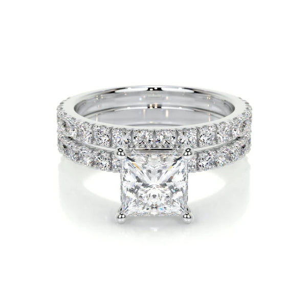 Princess Cut Moissanite Hidden Halo Bridal Ring Set