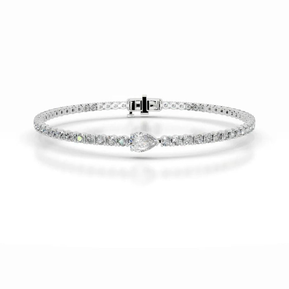 Pear & Round Cut Moissanite Tennis Bracelet For Birthday Gift