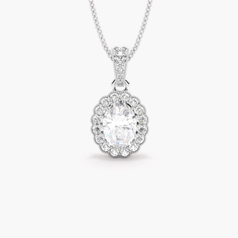 Oval Cut Moissanite Halo Style Filligree Pendant For Women