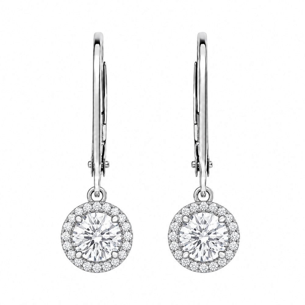 Round Cut Moissanite Halo Style Women's Drop Dangle Earrings