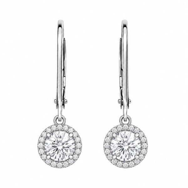 Round Cut Moissanite Halo Style Women's Drop Dangle Earrings