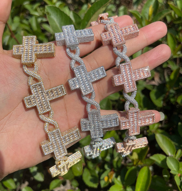 Moissanite Iced Out Cross Infinity Link Hip Hop Bracelet