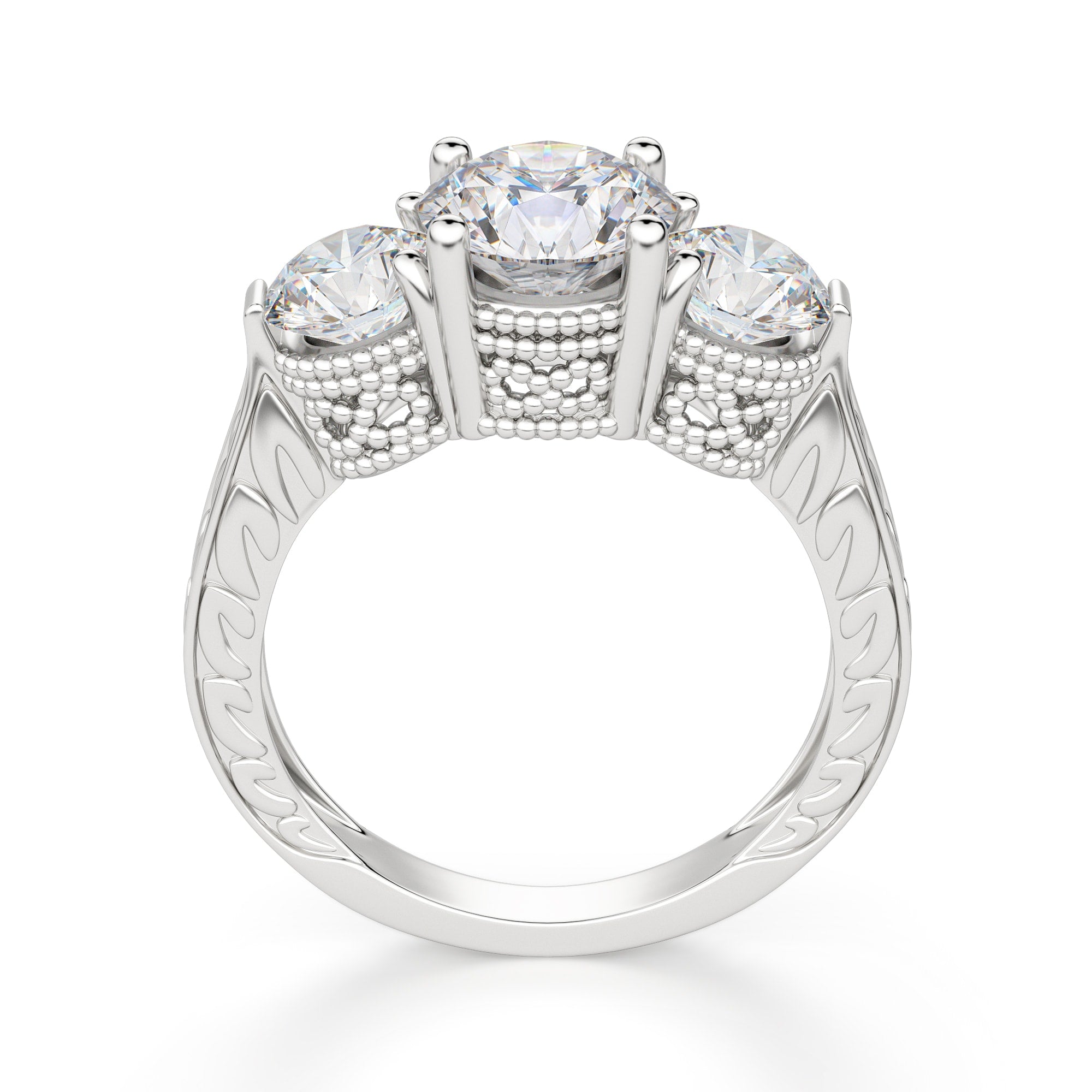 Three Stone Brilliant Round Cut Moissanite Ring