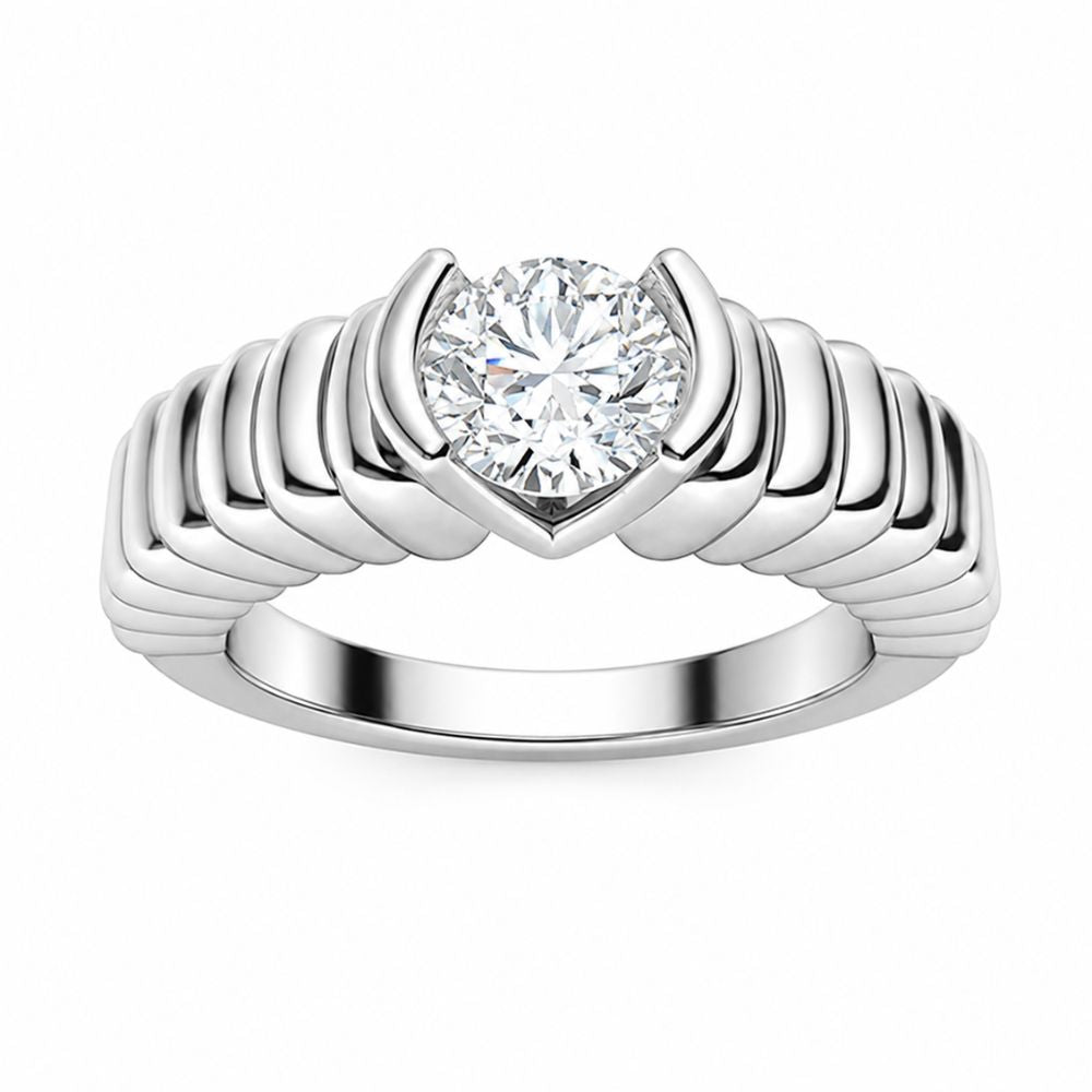 Round Cut Solitaire Lab Grown Diamond Half Bezel Set Men's Ring