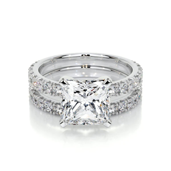 Princess Cut Pave Set Moissanite Bridal Ring Set