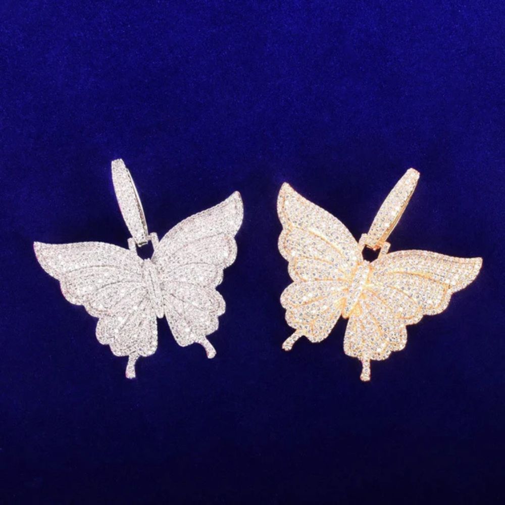 Round Cut Iced Out Lab Grown Diamond Butterfly Pendant