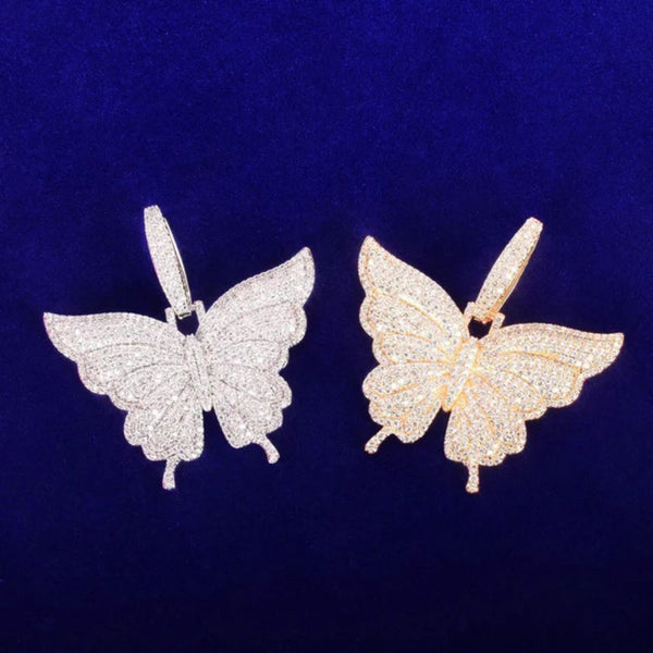 Round Cut Iced Out Lab Grown Diamond Butterfly Pendant
