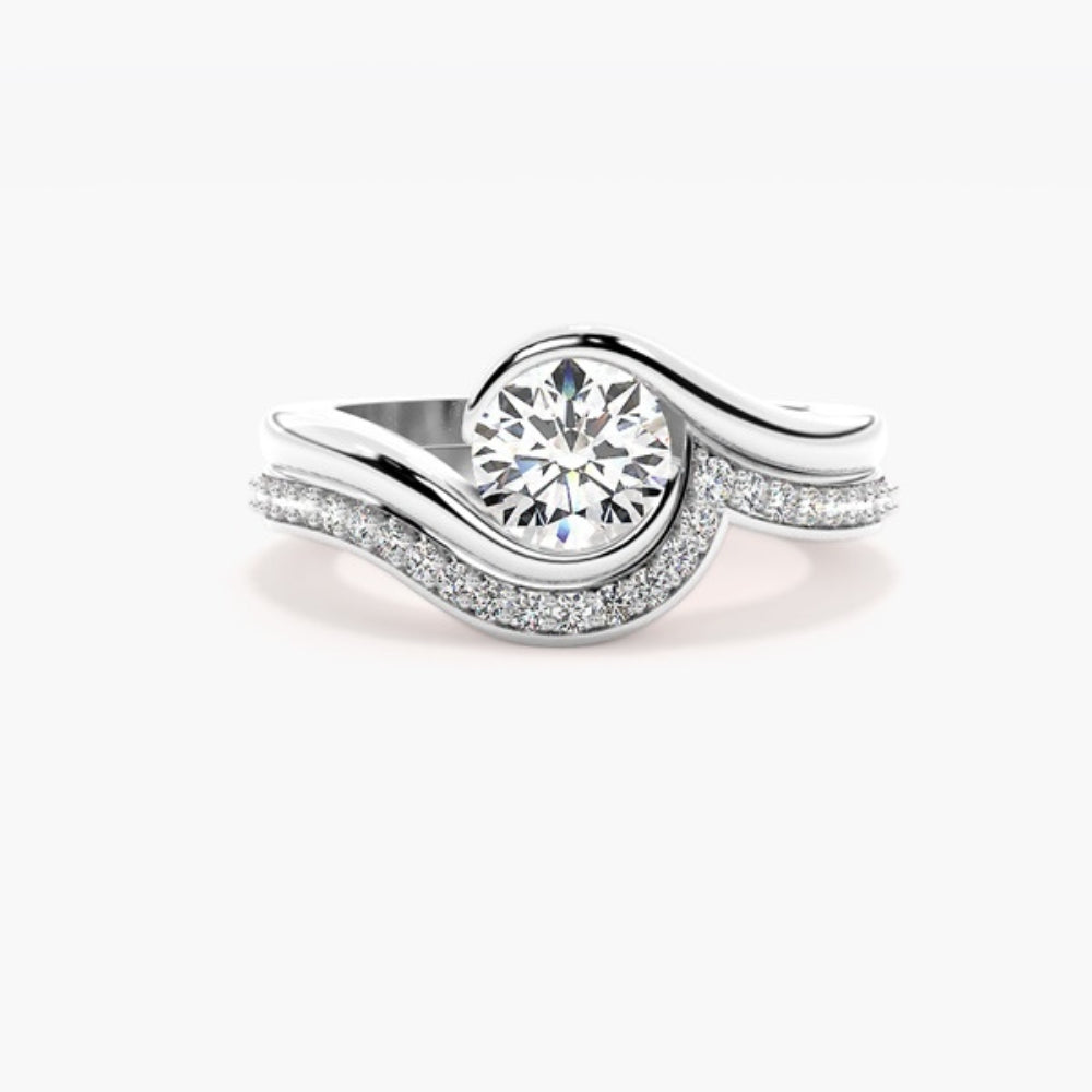 Colorless Moissanite Round Cut Solitaire Bridal Ring Set