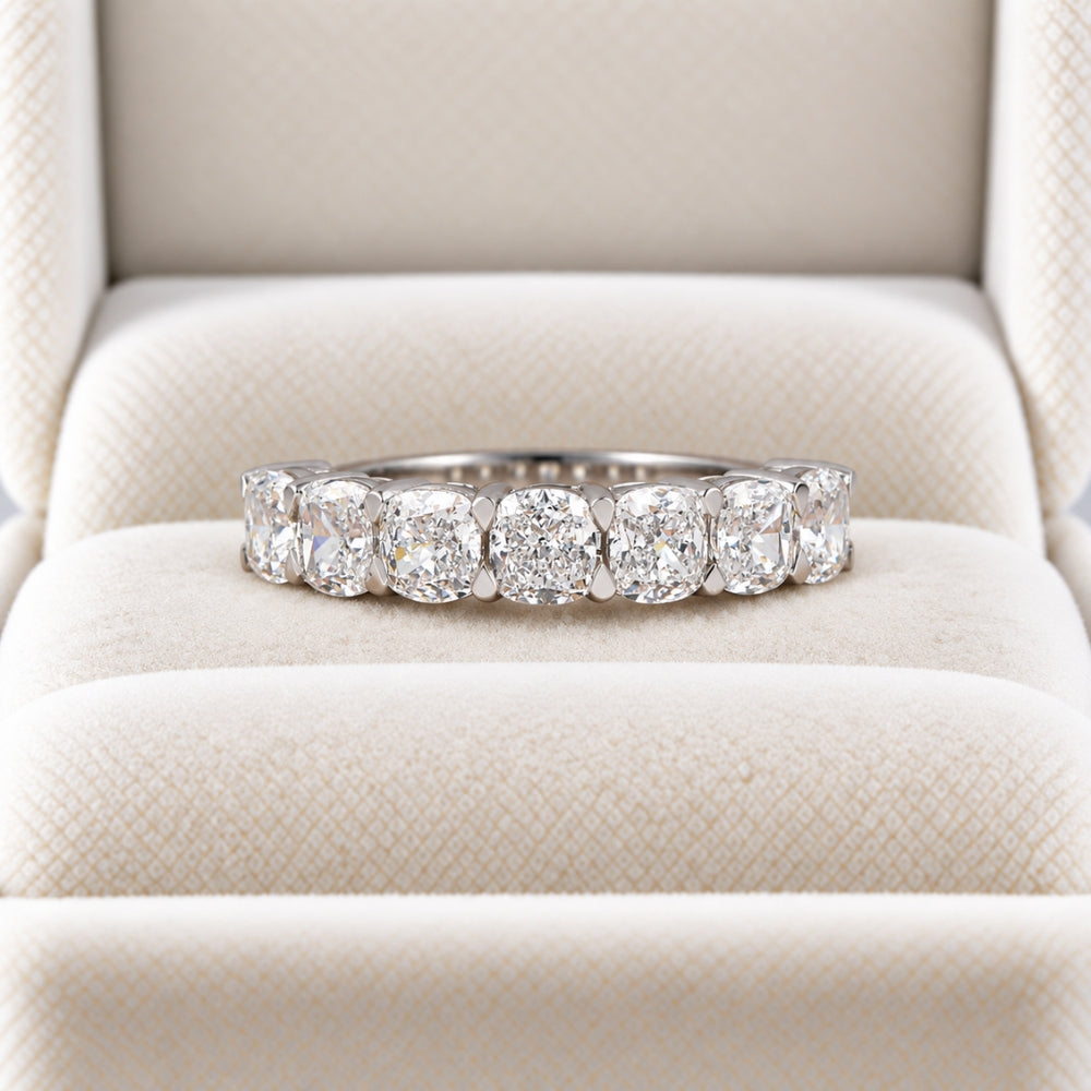 Cushion Cut Lab Grown Diamond Half Eternity Wedding Band
